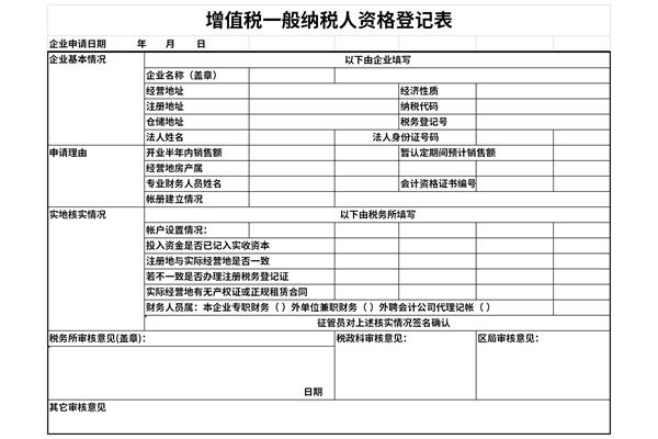 增值税一般纳税人资格登记表