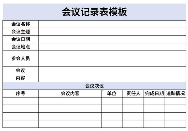 最新会议记录表模板