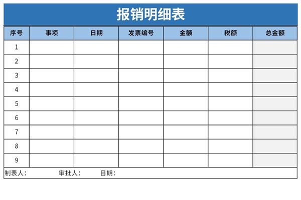 报销明细表