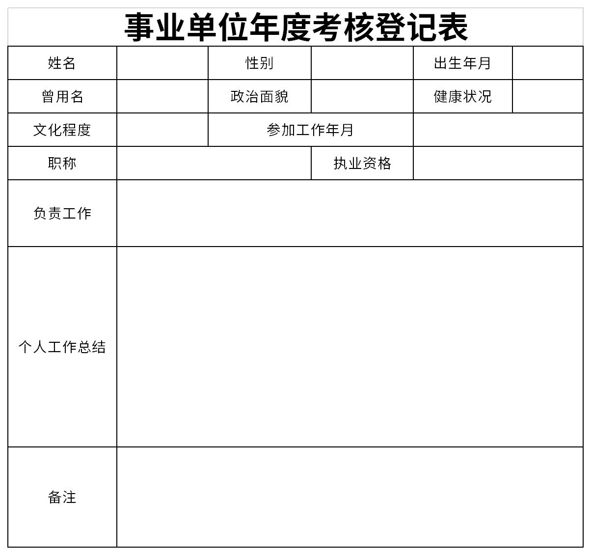 事業(yè)單位年度考核登記表截圖