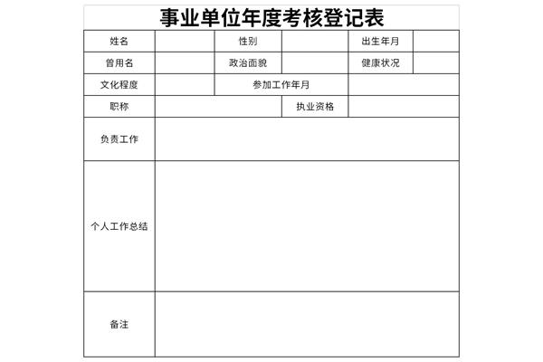 事业单位年度考核登记表