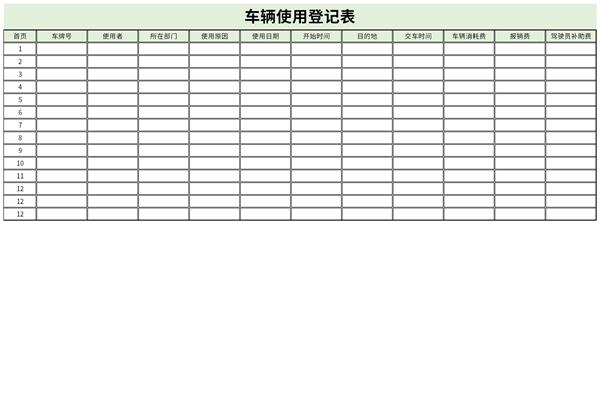 车辆使用登记表