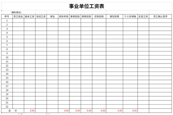 最新事业单位工资表