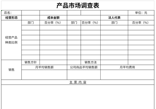 产品市场调查表