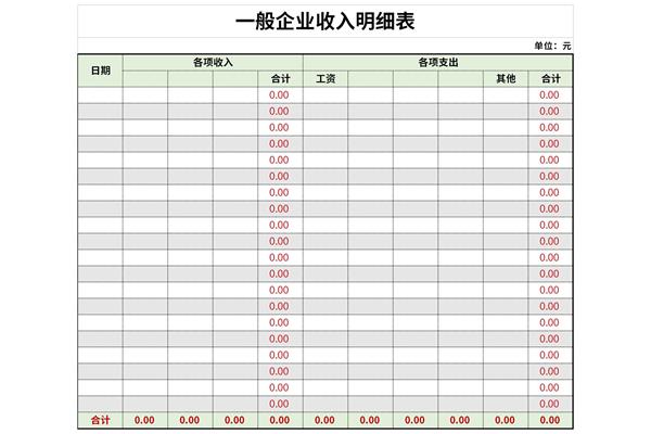 一般企业收入明细表