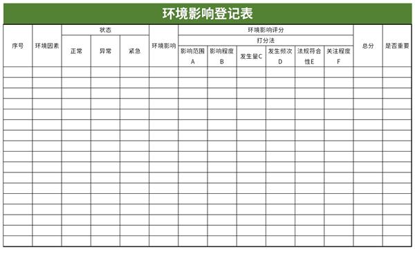 环境影响登记表