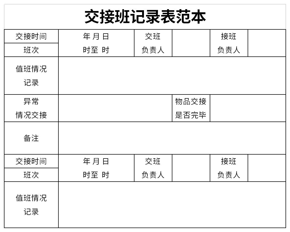 早晚班工作交接表模板图片