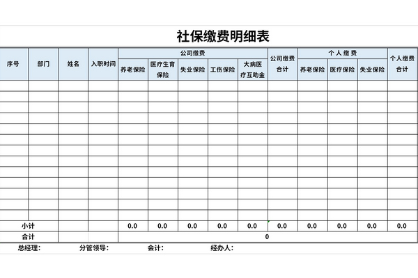 最新社保缴费明细表