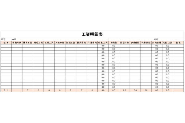 最新工资明细表