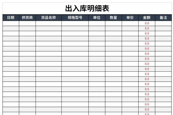 最新出入库明细表模板