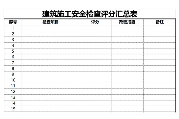 建筑施工安全检查评分汇总表