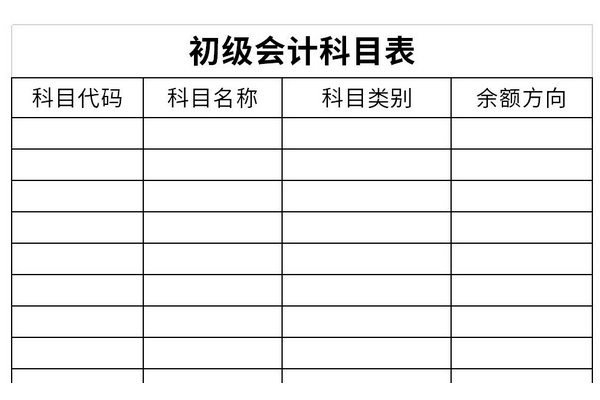 初级会计科目表