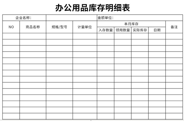 办公用品库存明细表