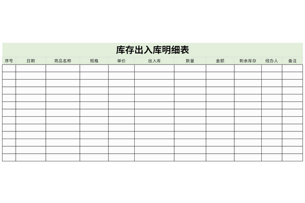 庫存出入庫明細表表格