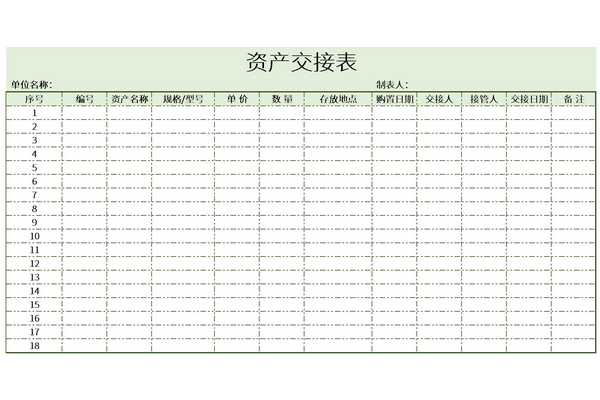 资产交接表