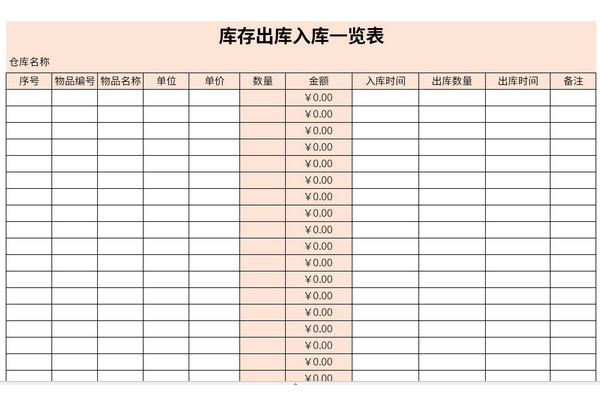 库存出库入库一览表