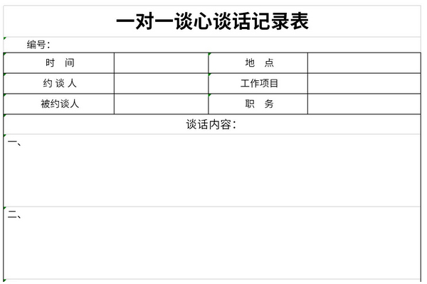 一对一谈心谈话记录表