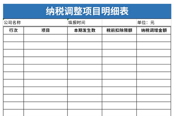 纳税调整项目明细表