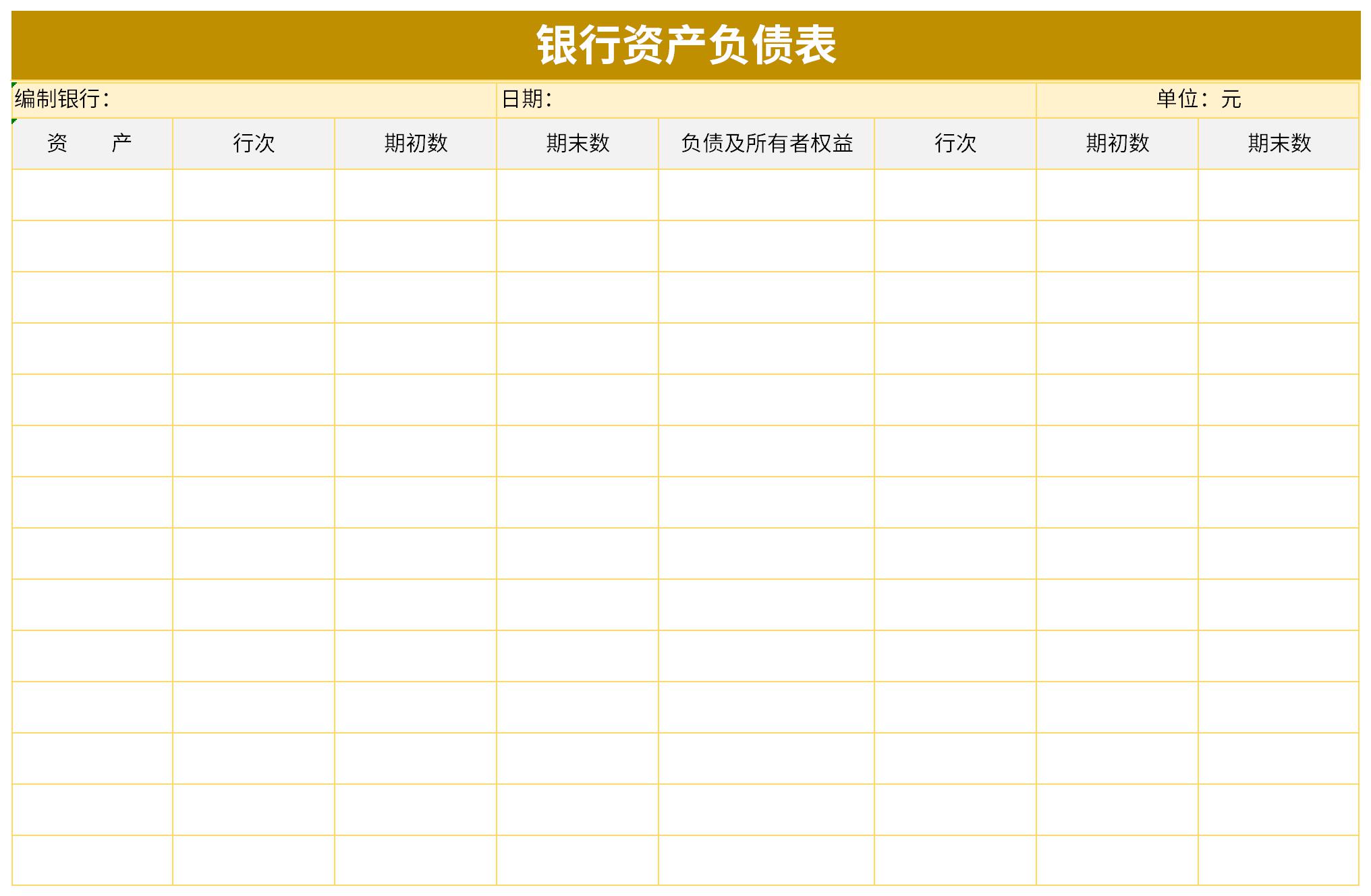 銀行資產負債表表格excel格式下載-華軍軟件園