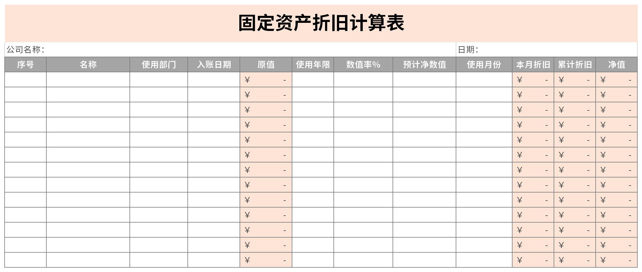 固定資產折舊計算表