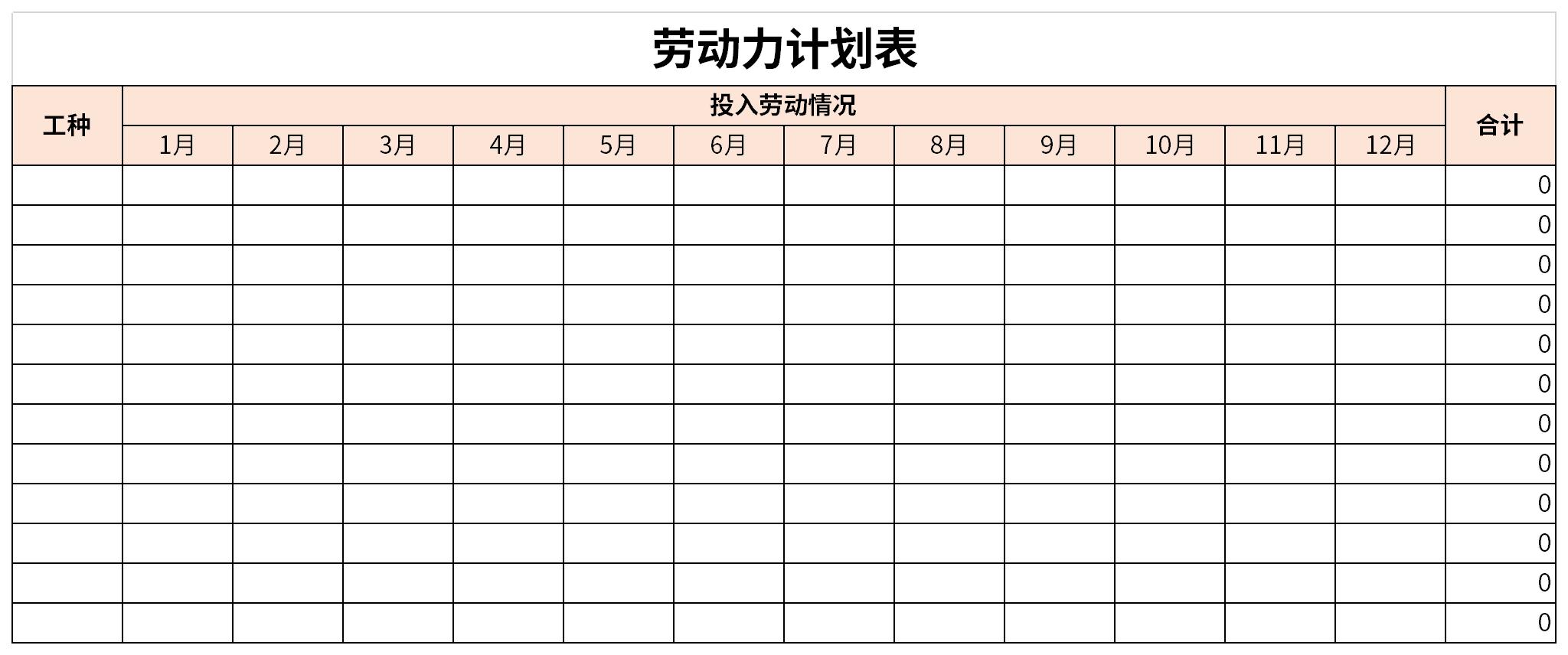 劳动力计划表excel模板免费下载由51下载站为您提供,源文件为xlsx格式