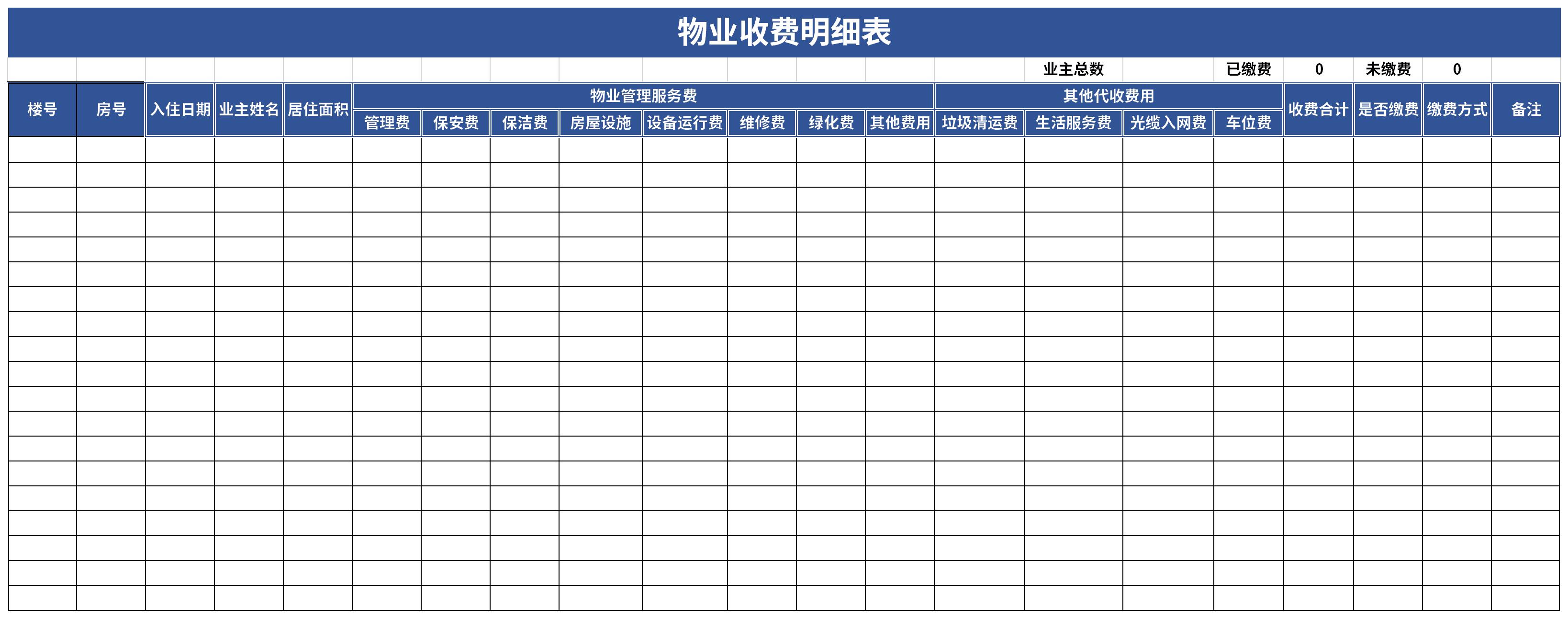 物业收费明细表样板图片