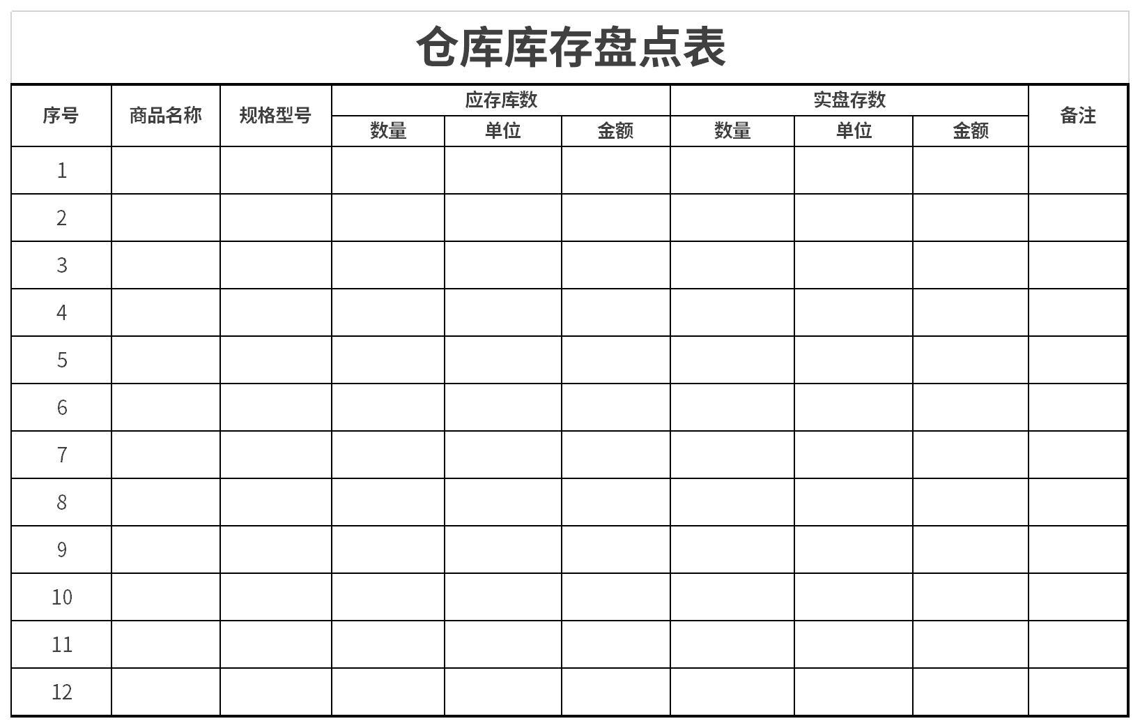 仓库物资盘点表格式图片