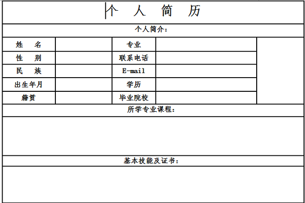 標準個人簡歷范文截圖