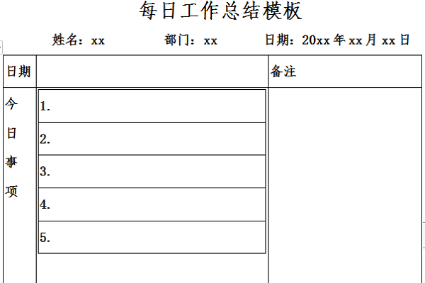 每日工作总结表格模板