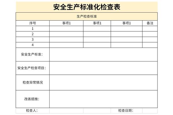 安全生产标准化检查表