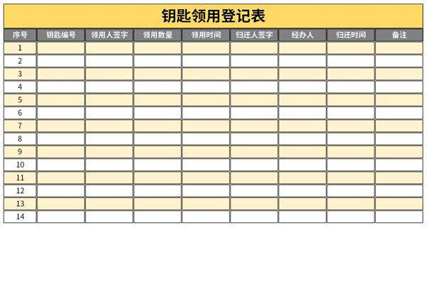 钥匙借用登记表