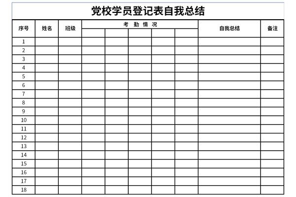 党校学员登记表自我总结