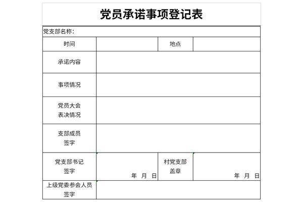 党员承诺事项登记表