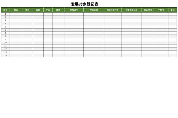 发展党员公示情况登记表