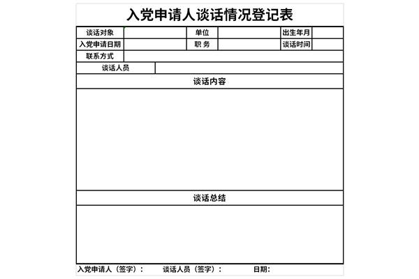 入党申请人谈话情况登记表