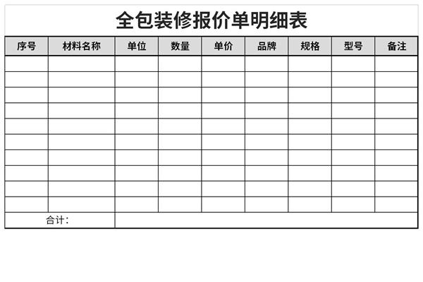 全包装修报价单明细表