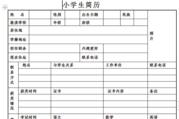 小学生简历模板