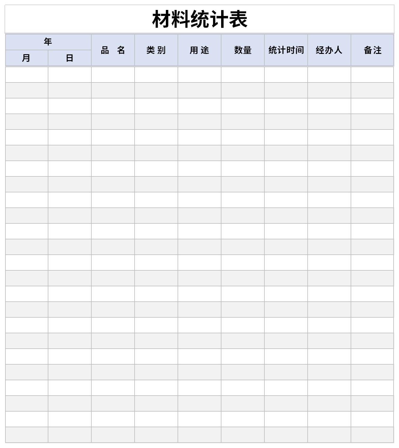 建筑材料统计表格模板图片