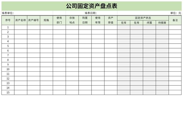 公司固定资产盘点表