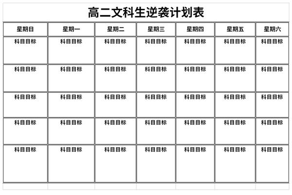 高二文科生逆袭计划表