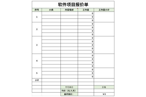 软件项目报价单