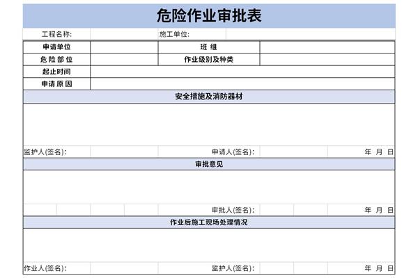 危险作业审批表