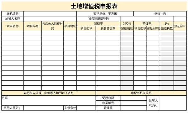 土地增值税申报表