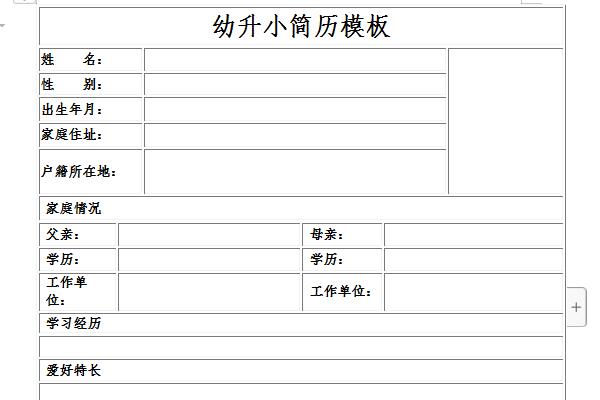 幼升小简历模板