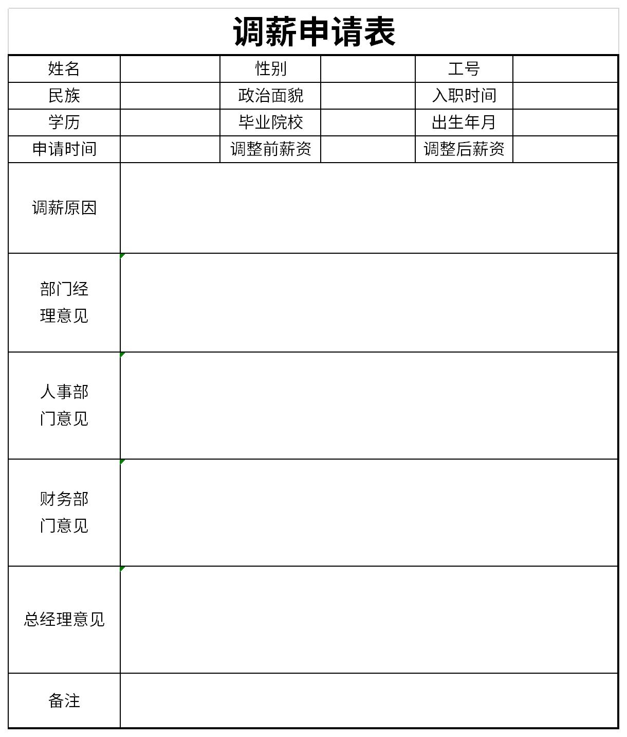 调薪申请表模板截图