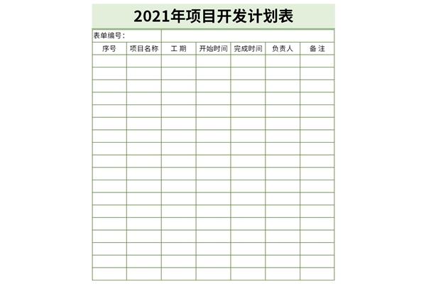 2021年项目开发计划表