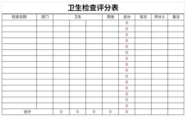 办公室卫生检查评分表