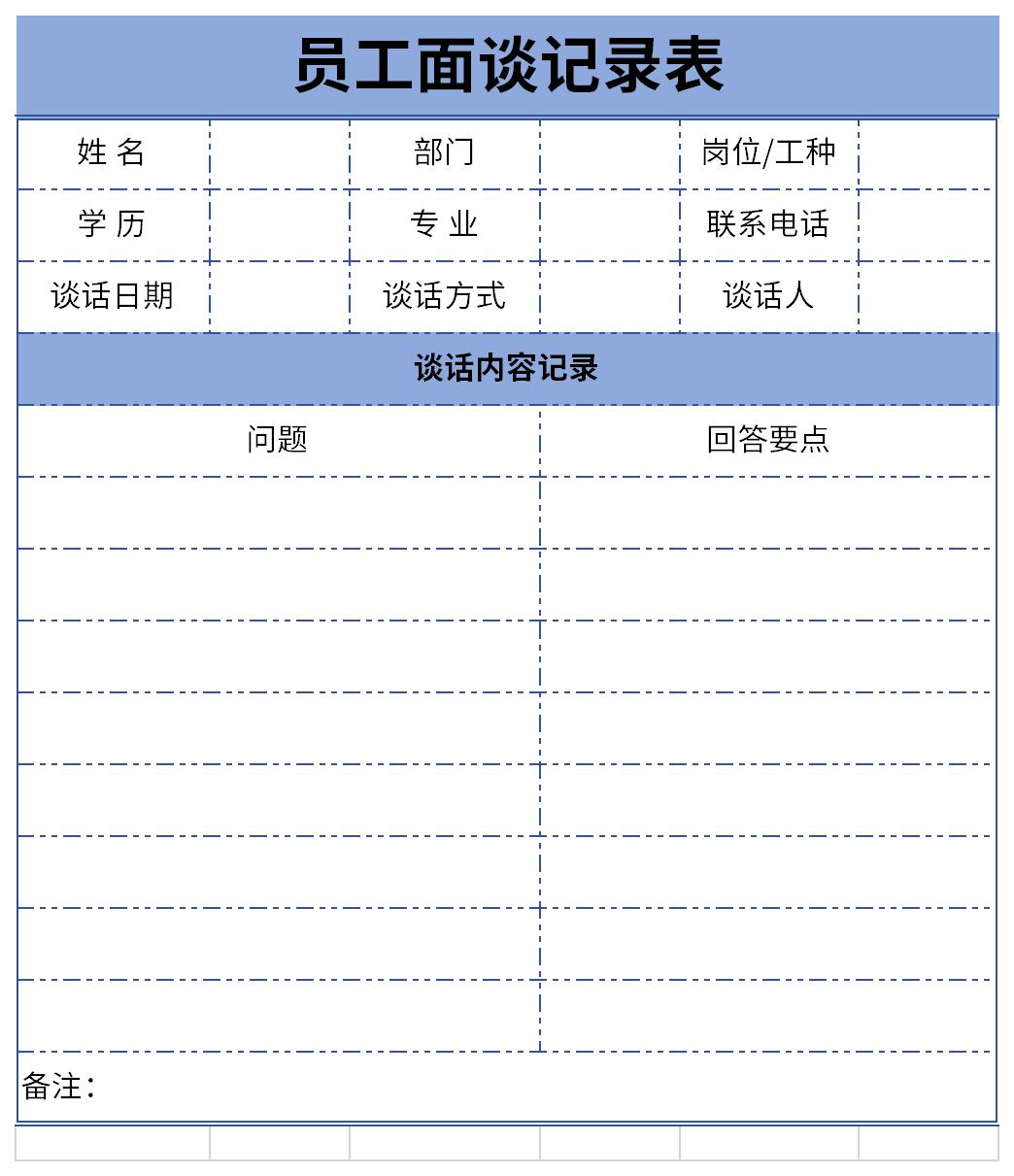 员工面谈记录表内容截图