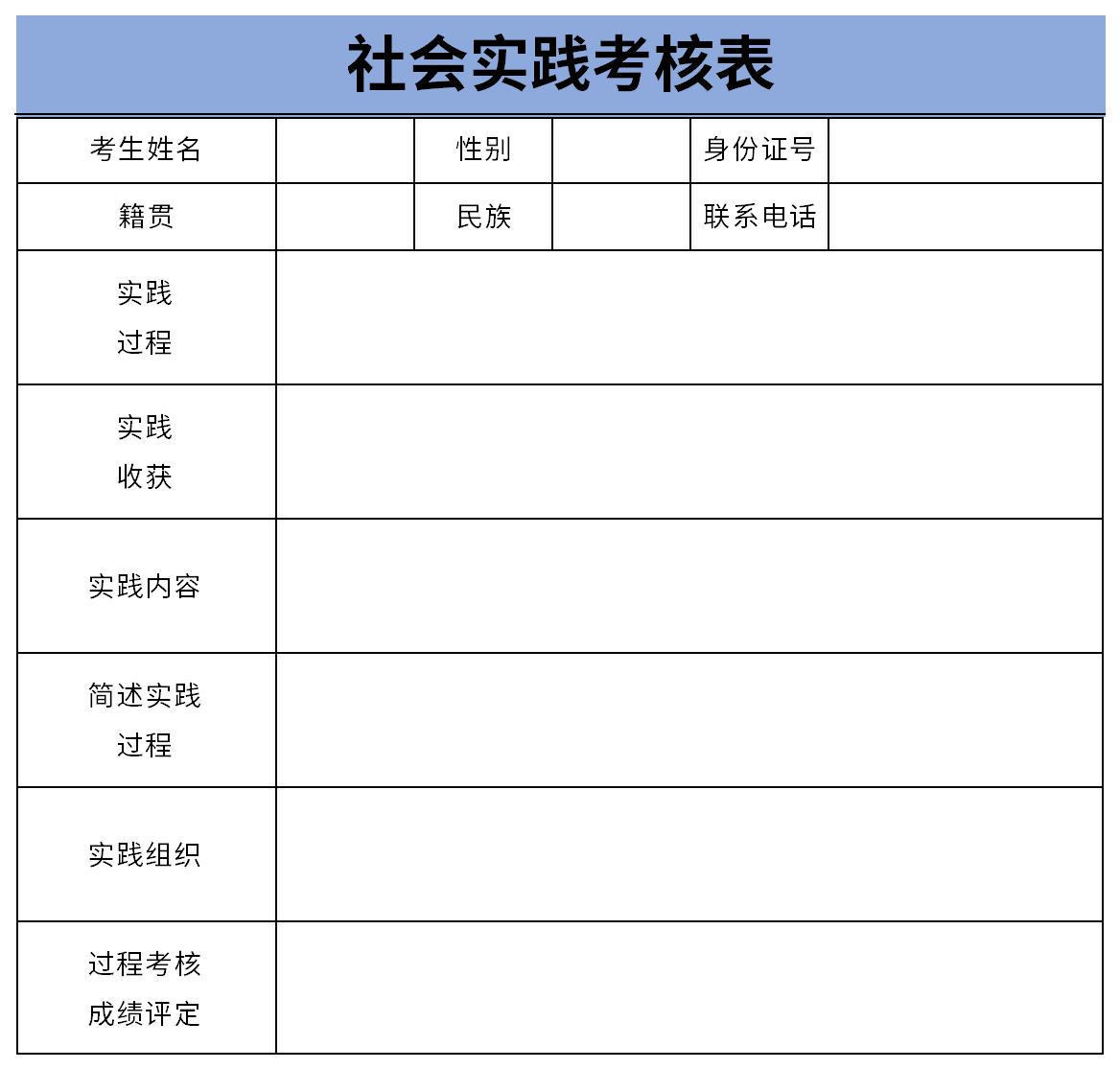 社会实践考核表截图