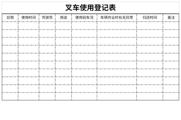 叉车使用登记表